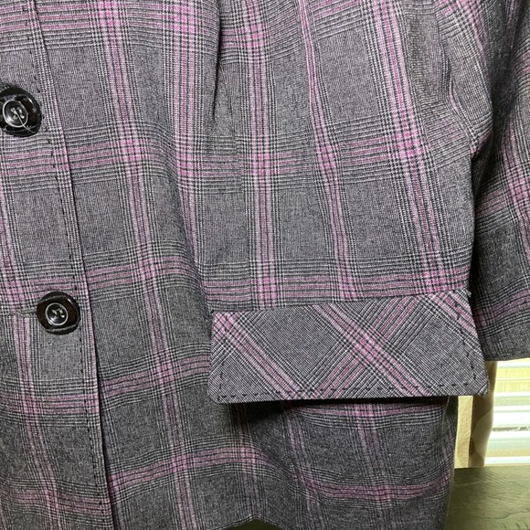 Sweet Suit Woman Plaid Blazer Gray Purple Unique Collar Career Jacket - Picture 3 of 6
